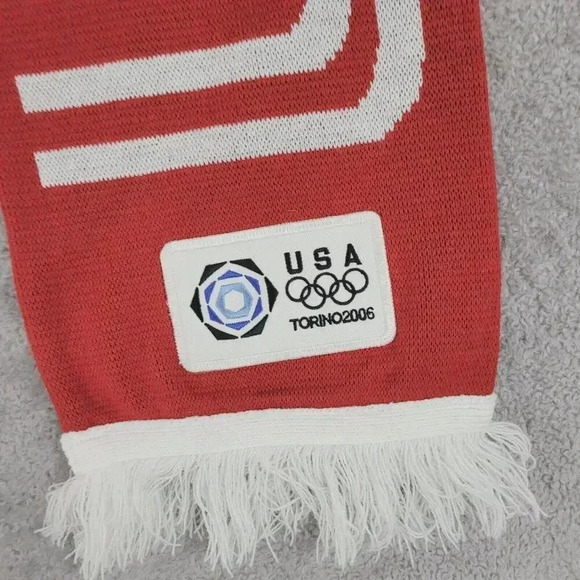 Roots USA Olympic Scarf Spell out Red White & Black 5" X 58" Fringe 29PT - Picture 7 of 8